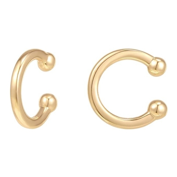 14K Gold Plated Round Huggie Ear Cuff Clip On Earrings Yellow Gold - Picture 5 of 6